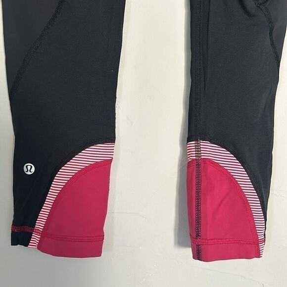 Lululemon Run: Inspire Crop II All Luxtreme – Black/Tonka Stripe Berry | Size 4 - Picture 7 of 8